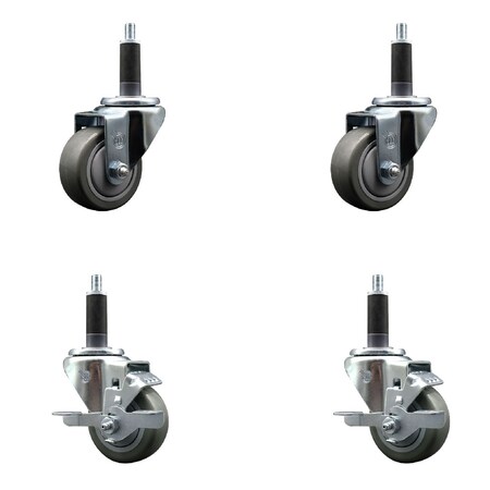 Service Caster 3'' SS Gray Poly Wheel Swivel 1'' Expanding Stem Caster Set 2 Brakes, 4PK SCC-SSEX20S314-PPUB-2-TLB-2-1